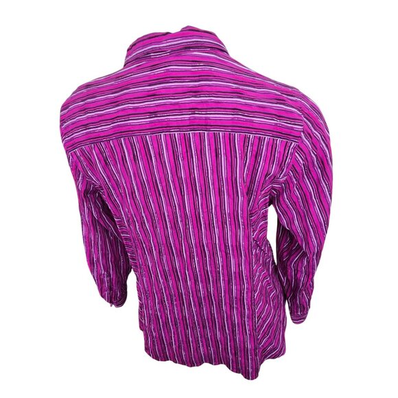 Catherines Womens 2X 22/24W Purple Pink Silver Striped Button-Up Shirt JJ4061 - Picture 9 of 9